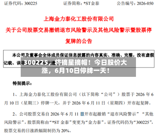 300225	，将摘星摘帽！今日股价大涨，6月10日停牌一天！-第2张图片